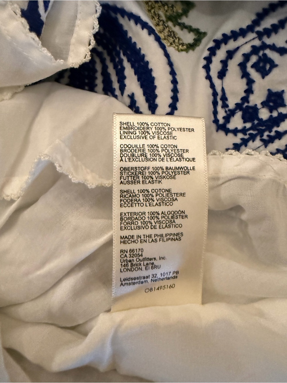 Anthropologie Embroidered Puff Sleeve Cutout Mini Dress White Blue XL Boho - Picture 8 of 9